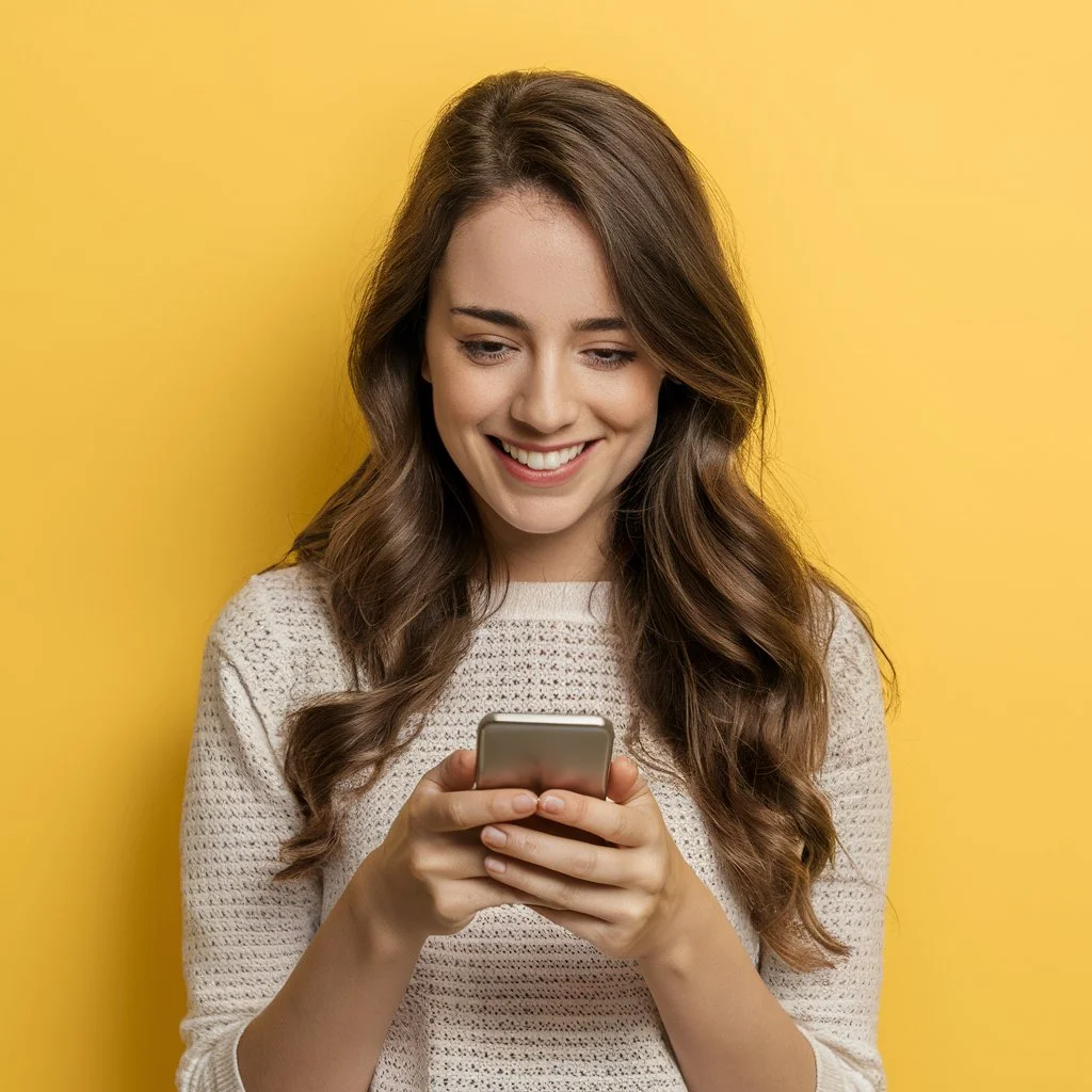 a young woman is using mobile